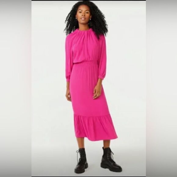 Scoop Hot Pink Blouson Midi Dress with Bow in Back sz XL - Picture 3 of 9